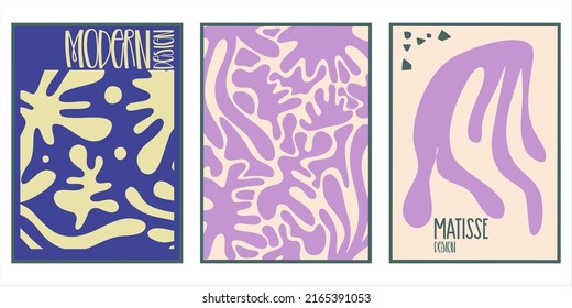 Aesthetic matisse poster set isolated with text. Modern minimal design collection. Abstract vector illustration. Vintage nature graphic. Abstract art background vector. Trendy floral design