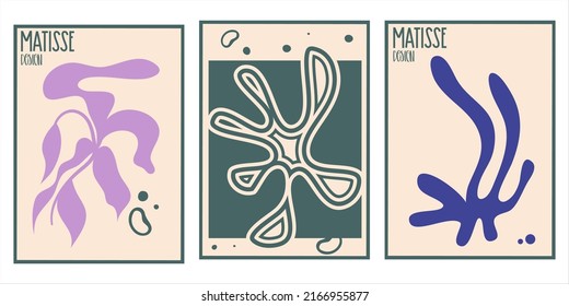 Aesthetic matisse poster set isolated with text. Modern minimal design collection. Abstract vector illustration. Vintage nature graphic. Abstract art background vector. Trendy floral design