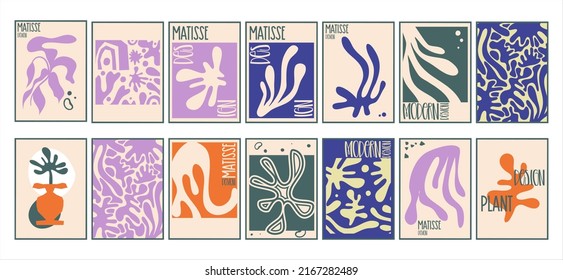 Aesthetic matisse poster set isolated with text. Modern minimal design collection. Abstract vector illustration. Vintage nature graphic. Abstract art background vector. Trendy floral design