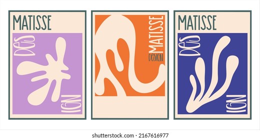 Aesthetic matisse poster set isolated with text. Modern minimal design collection. Abstract vector illustration. Vintage nature graphic. Abstract art background vector. Trendy floral design