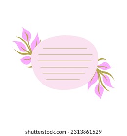 Aesthetic Memo Notebook with flower paper frame for text. Planner sticker element sticky. Flat vector illustration. Cute Notes planner page.