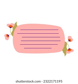 Aesthetic Memo Notebook with flower paper frame for text. Planner sticker element sticky. Flat vector illustration. Cute Notes planner page.