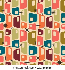 Aesthetic Mid Century Printable Seamless Pattern With Retro Design. Decorative 50`s, 60's, 70's Style Vintage Modern Background In Minimalist Mid Century Style For Fabric, Wallpaper Or Wrapping