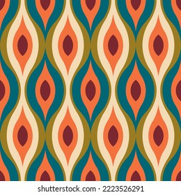 Aesthetic mid century printable seamless pattern with retro design. Decorative 50`s, 60's, 70's style Vintage modern background in minimalist mid century style for fabric, wallpaper or wrapping