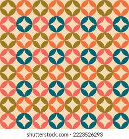 Aesthetic mid century printable seamless pattern with retro design. Decorative 50`s, 60's, 70's style Vintage modern background in minimalist mid century style for fabric, wallpaper or wrapping