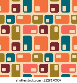 Aesthetic mid century printable seamless pattern with retro design. Decorative 50`s, 60's, 70's style Vintage modern background in minimalist mid century style for fabric, wallpaper or wrapping