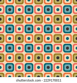 Aesthetic mid century printable seamless pattern with retro design. Decorative 50`s, 60's, 70's style Vintage modern background in minimalist mid century style for fabric, wallpaper or wrapping