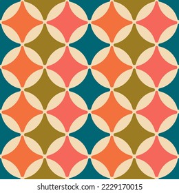 Aesthetic mid century printable seamless pattern with retro design. Decorative 50`s, 60's, 70's style Vintage modern background in minimalist mid century style for fabric, wallpaper or wrapping