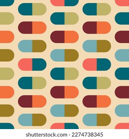 Aesthetic mid century printable seamless pattern with retro design. Decorative 50`s, 60's, 70's style Vintage modern background in minimalist mid century style for fabric, wallpaper or wrapping