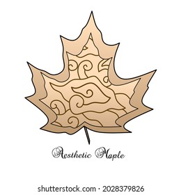 Aesthetic milk chocolate maple leaf vector illustration with beautiful traditional batik motif, perfect for logos, t-shirt designs, posters, wall paintings, decorations