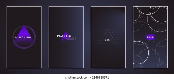 Aesthetic minimal gradient design for social media stories and posts. Poster frames, decorative backgrounds. Dark futuristic space graphic and geometric shapes vector template. Technology modern art.