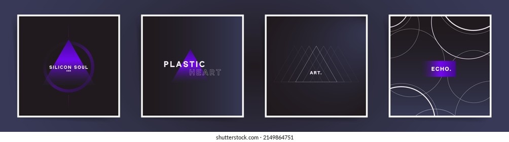 Aesthetic minimal gradient design for social media square posts. Poster frames, decorative backgrounds. Dark futuristic space graphic and geometric shapes vector template. Technology modern art.