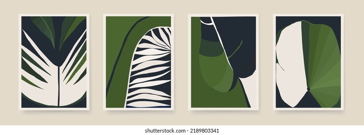 Aesthetic minimalist abstract botanical illustrations. Contemporary wall decor. Collection of trendy artistic posters. 