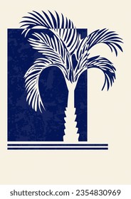 Aesthetic minimalist blue palm illustration poster