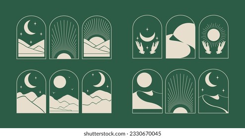 Aesthetic minimalist design nature emblem template set.