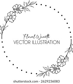 Aesthetic and minimalist floral wreath for wedding invitation, logo branding, florist, and label packaging