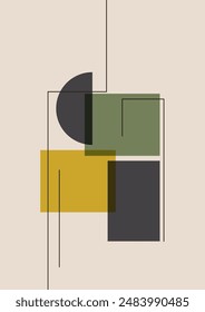 Ästhetisches minimalistisches geometrisches Elemente-Innenplakat. Bauhaus zeitgenössische Kunst mit rechteckigen bunten Formen