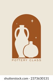 Aesthetic minimalist illustration with ancient ceramic vases