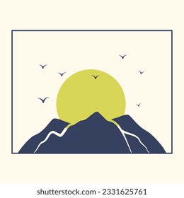 Aesthetic minimalist morning mountain landscape poster