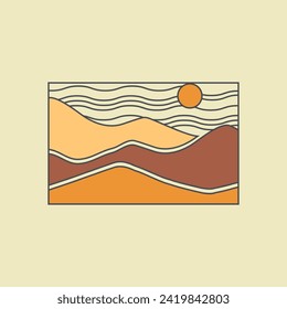 Ilustración vectorial de montañas estéticas minimalistas. Afiche colorido del paisaje de verano.