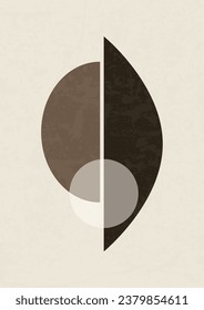 Aesthetic minimalist print with cut elements in modern style. Boho home decor of circle in neutral colors.