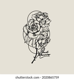 Aesthetic, Minimalist Roses Line Art T-shirt, Poster, Tattoo Design Illustration