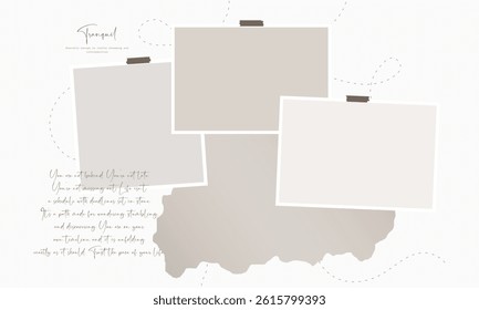 Aesthetic and minimalist style photo frame with torn paper edges decoration scrapbooking board background