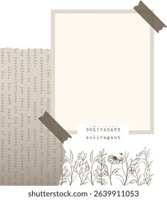 Aesthetic and minimalist style photo frame with torn paper edges decoration scrapbooking board background