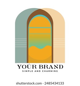 Aesthetic minimalist summer t-shirt design. with doors and desert