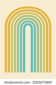 Aesthetic minimalistic geometric colorful poster illustration. Boho home 2d decor of lines