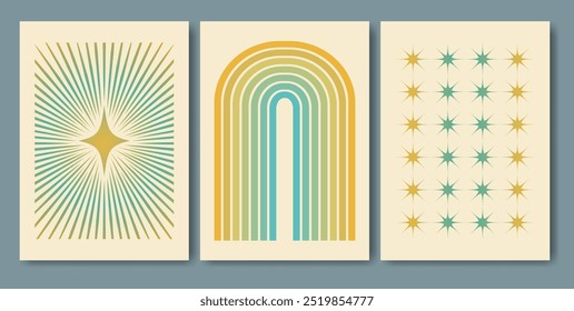 Aesthetic minimalistic geometric colorful poster illustration. Boho home 2d decor collection