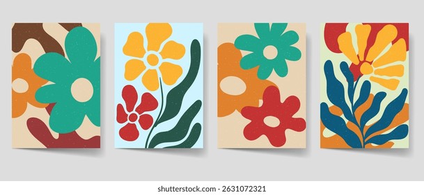 Aesthetic modern abstract art set for print, Minimalist flowers bohemian wall decor, home decor. Leaves art collection