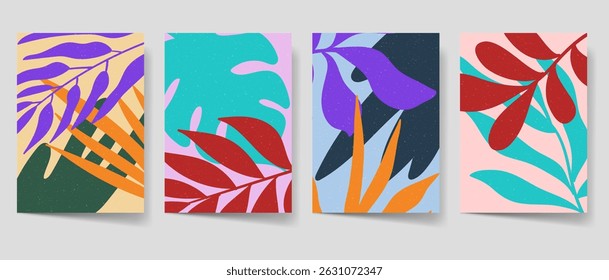 Aesthetic modern abstract art set for print, Minimalist Floral bohemian wall decor, home decor. Leaves art collection
