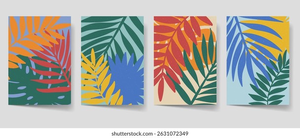 Aesthetic modern abstract art set for print, Minimalist Floral bohemian wall decor, home decor. Leaves art collection with summer theme
