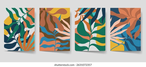 Aesthetic modern abstract art set for print, Minimalist Floral bohemian wall decor, home decor. Leaves art collection with summer theme