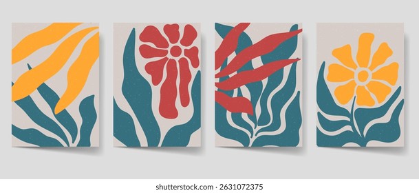 Aesthetic modern abstract art set for print, Minimalist Floral bohemian wall decor, home decor. Leaves art collection with summer theme