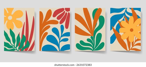 Aesthetic modern abstract art set for print, Minimalist Floral bohemian wall decor, home decor. Leaves art collection