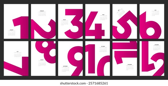 Aesthetic Modern Calendar 2026, Calendar 2026 Sunday Start Bold Pink Numbers Corporate Design Template