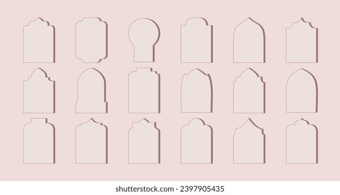 Aesthetic modern islamic boho arche, window set. Minimalistic ramadan Y2K frame collection