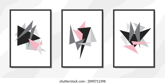 Aesthetic modern wall art poster template of abstract geometric shapes with pink color contrast. Suitable for modern decoration, cover art, home interior, and furniture. Ready to print.