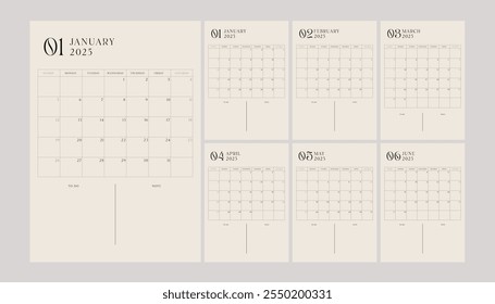 Aesthetic monthly planner January to June 2025