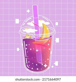 Aesthetic Moon and Star Tea Illustration