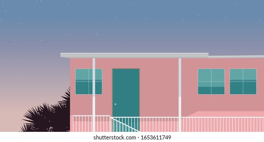 Aesthetic motel scene palm springs - miami style, summer nostalgic feelings background illustration