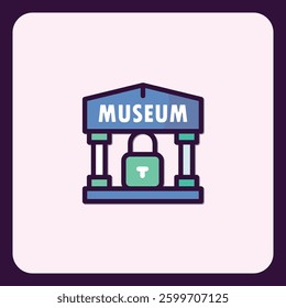 Aesthetic Museum Icon with Security Lock Symbol on Pastel Background