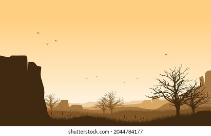 Aesthetic natural scenery in the afternoon from the out of the city at sunset. Vector illustration of a city