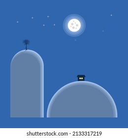 Aesthetic nature background with full moon lit night