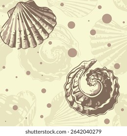 Aesthetic nautical printable seamless pattern. Trendy sea shells, fossil vector pattern ideas for backdrop, wall paper, banner, brochure, templates, textile, home decor, laminates, rugs and carpet.