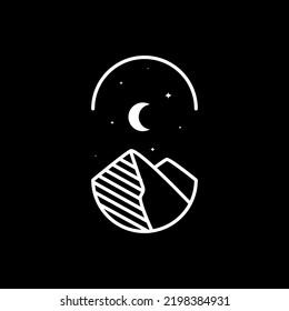 Aesthetic Night Lines Mountain Crescent Logo Design