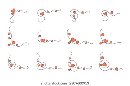 Aesthetic one continuous lines with heart shape set isolated vector illustration on white background.