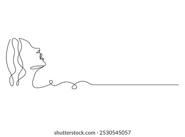 Aesthetic one line drawing. Continuous line female portrait. Abstract woman portrait. Minimalistic female portrait